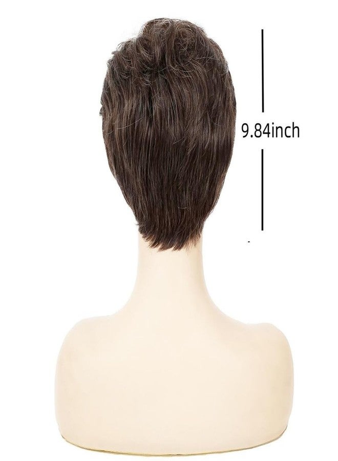 Wiwige Short Brown Pixie Wig Synthetic Layered Cosplay Hair Full Wigs for White Women (Brown mixed Blonde) - Image 5